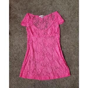 Victoria's Secret 2003 Vintage Y2K Hot Pink Lace Micromesh Babydoll Top Sz Med